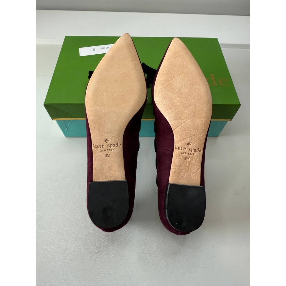 Kate Spade Kalani Deep Cherry Suede Velvet Bow Pointed Toe Shoes 8M Sample - Picture 6 of 7